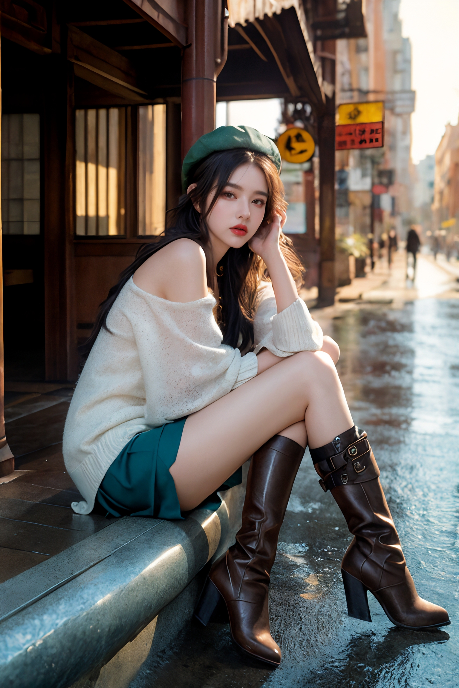 606247209521970401-4095213423-((masterpiece)),((best quality)),((high detial)),((realistic,))，1girl,_Industrial age city, deep canyons in the middle, architec.jpg